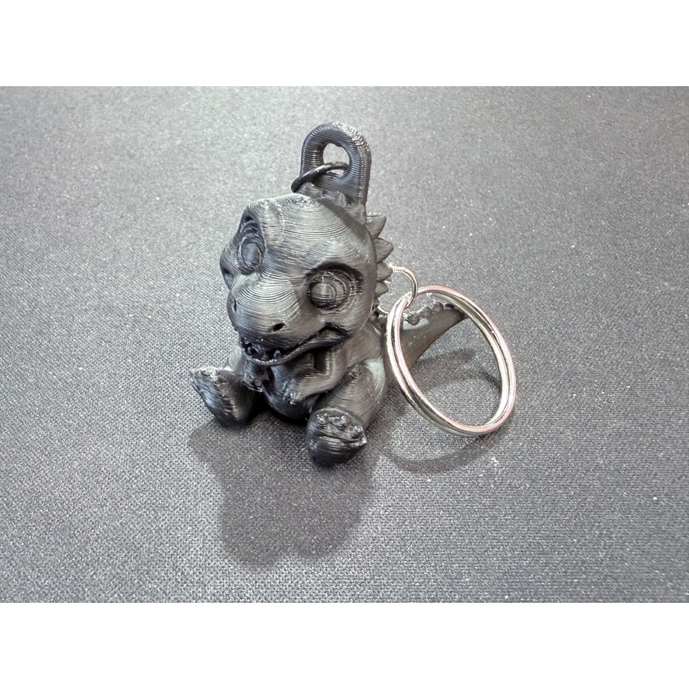 3D Printed Baby Dinosaur Keychain Metallic Charcoal Cute T-Rex Accessory